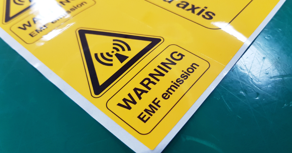 yellow EMF emission warning sticker